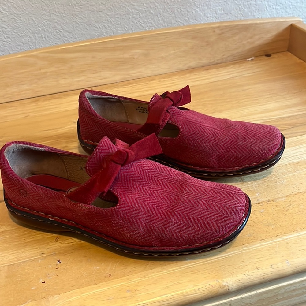 Born red sued flats. Size 6